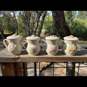 RARE! VINTAGE 2006 BELLEEK POTTERY
COMPLETE SET OF 4 SEASONS COVERED MUGS
